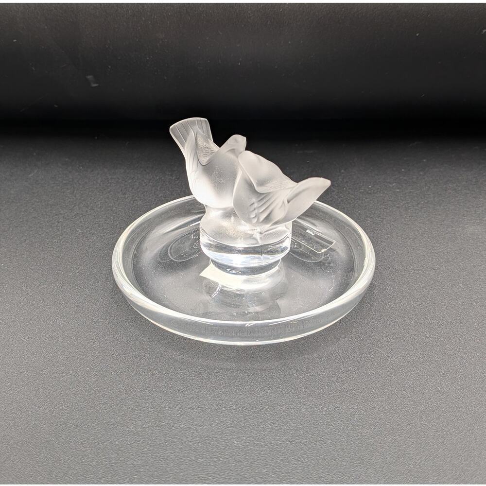 Lalique France Signed Crystal Trinket Ring Dish Deux Colombes Kissing Birds - Picture 3 of 5